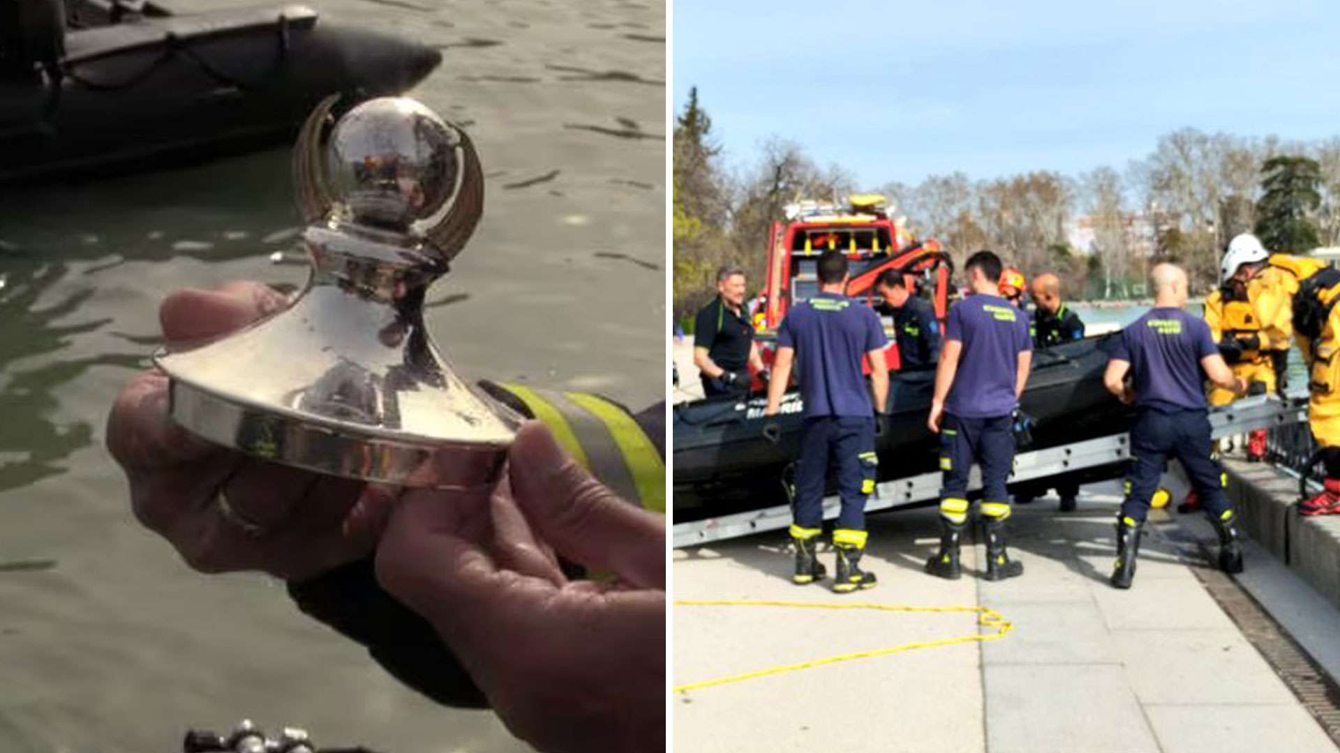 Major international trophy rescued by 19 ‘law-breaking’ firemen after it was dropped in pond BEFORE final even played Major international trophy rescued by 19 ‘law-breaking’ firemen after it was dropped in pond BEFORE final even played
