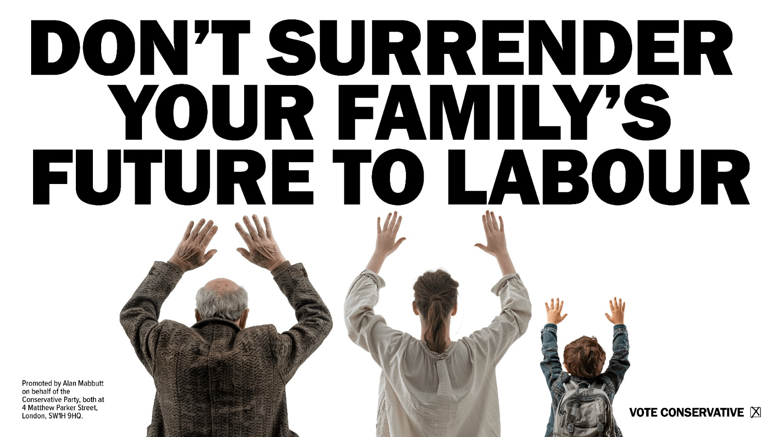 Tories step up anti-Starmer blitz with punchy poster showing family ‘surrendering’ to Labour