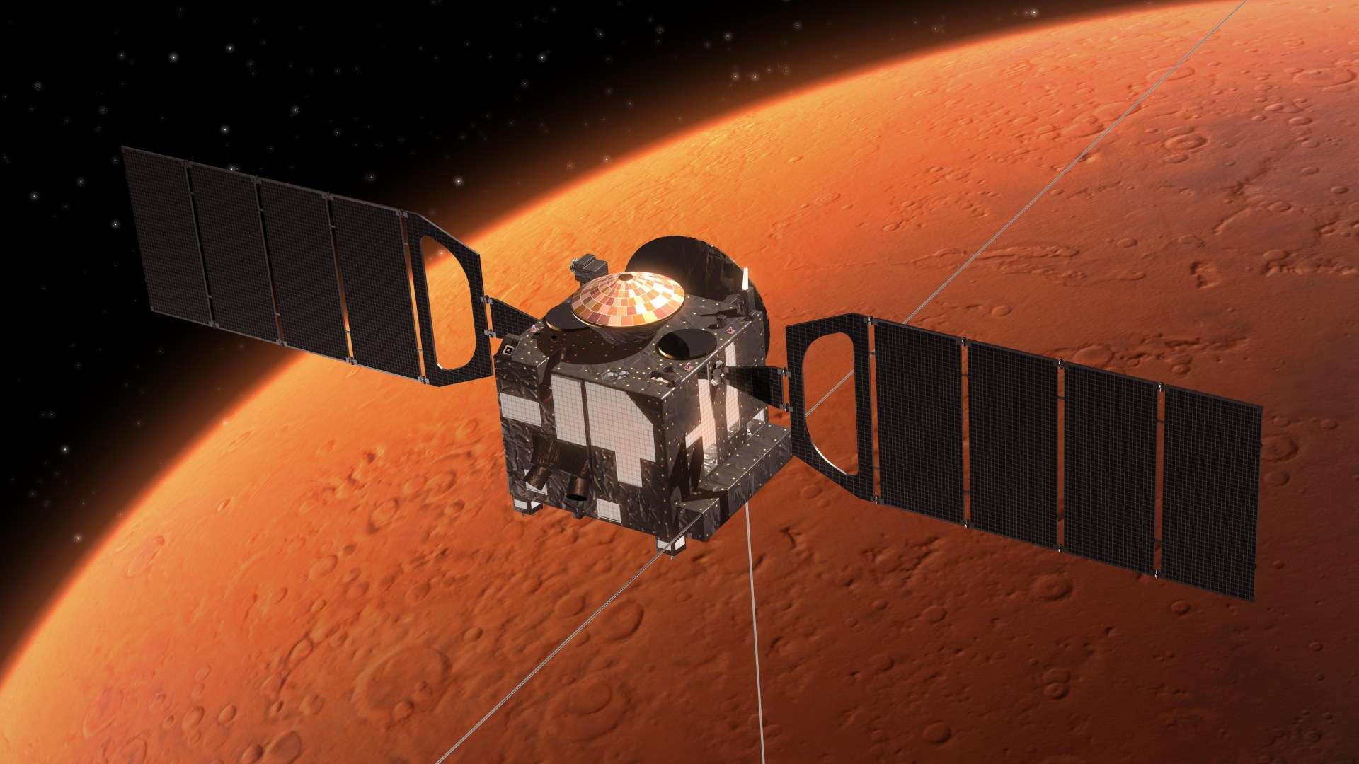 Watch breathtaking moment black sands around huge Mars crater are revealed by satellite orbiter in vast Martian desert
