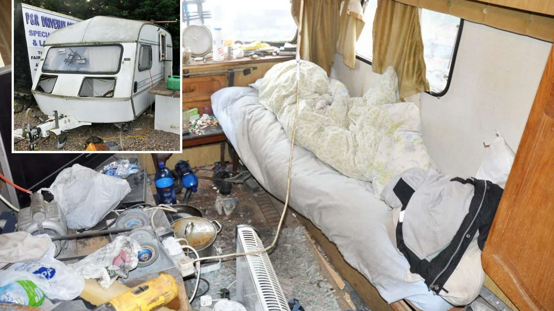 Inside squalid caravan where slave was held captive, beaten & forced to eat scraps for 26 years at travellers’ site