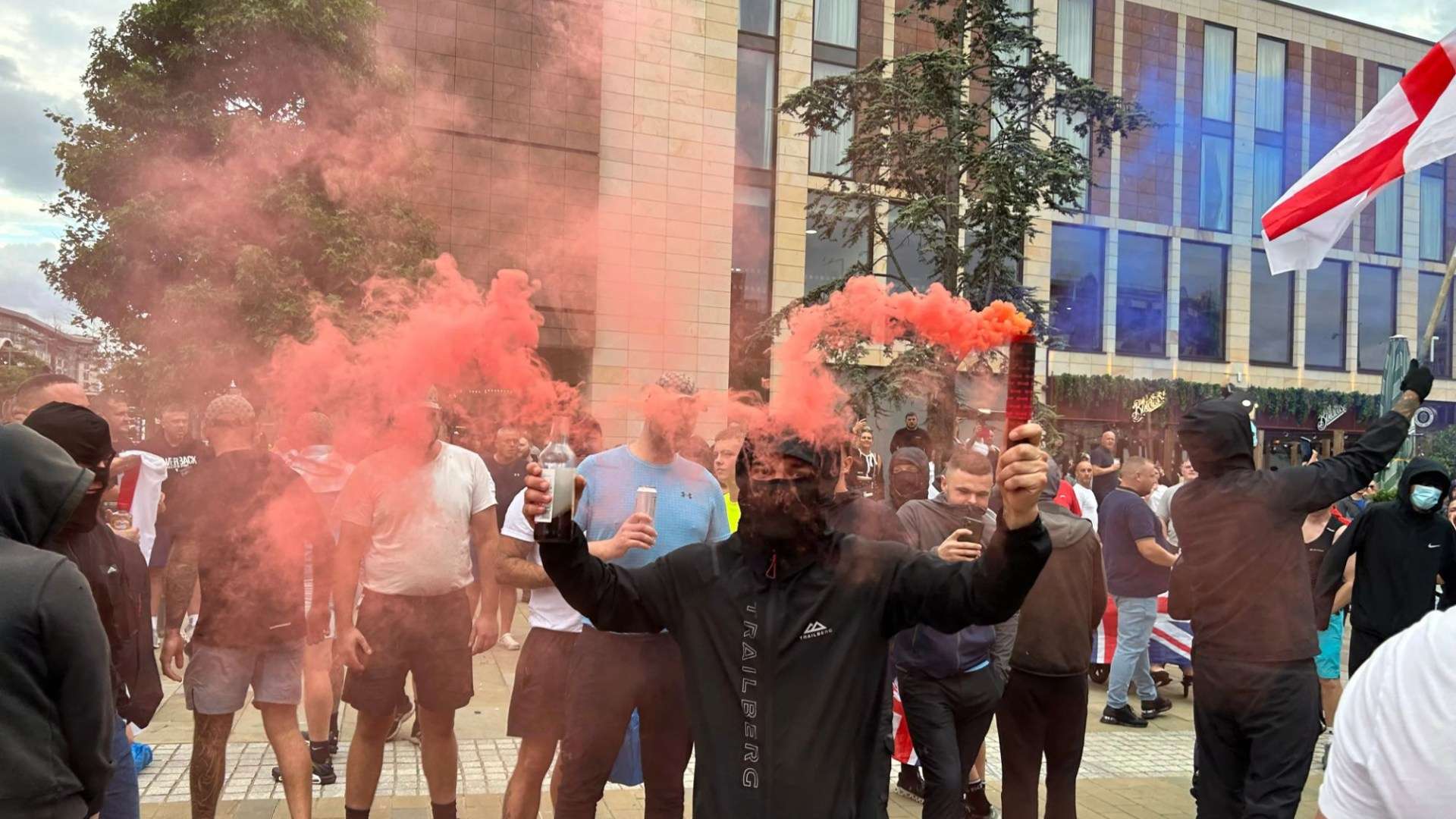 Violent mob hurls bricks & lager cans at cops while wielding flares in ANOTHER riot sparked by Southport stabbing