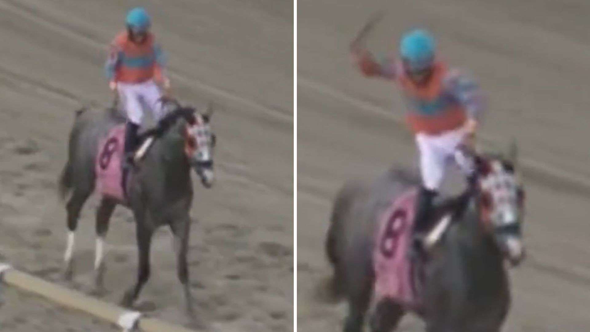 Punters demand lifetime ban for jockey as ‘disgusting’ footage shows him smack horse in face after winning race